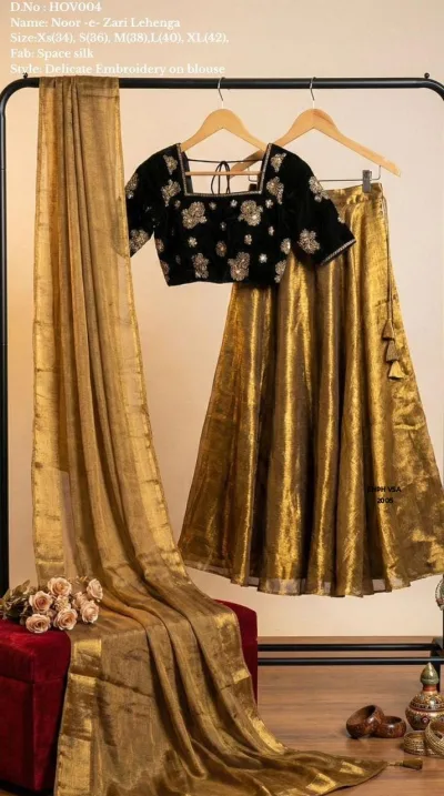 Black & Gold Embroidered Lehenga Set